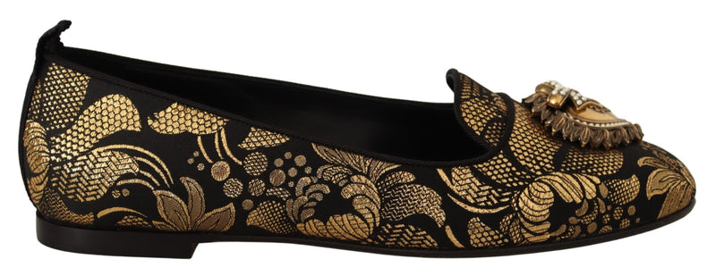 Black Gold Amore Heart Loafers Flats Shoes