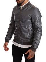 Gray Polyester Full Zip Bomber Coat Jacket