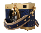 Gold Wood Blue Ayers Padlock CAMERA Box Bag