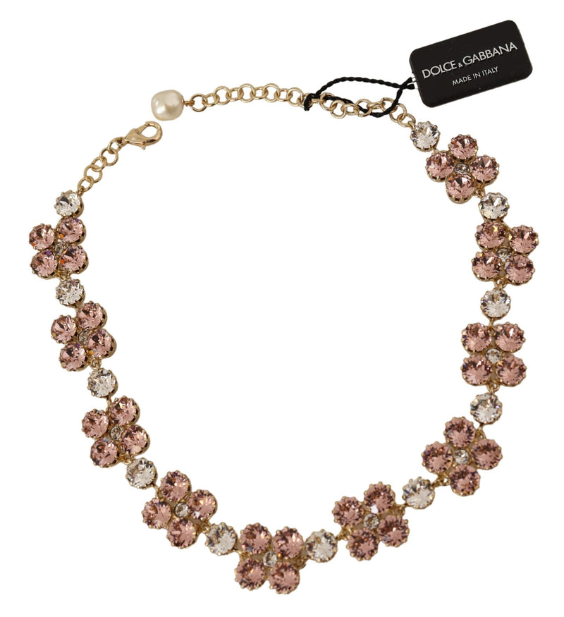Gold Plated Brass Pink Clear Crystal Embellished Necklace
