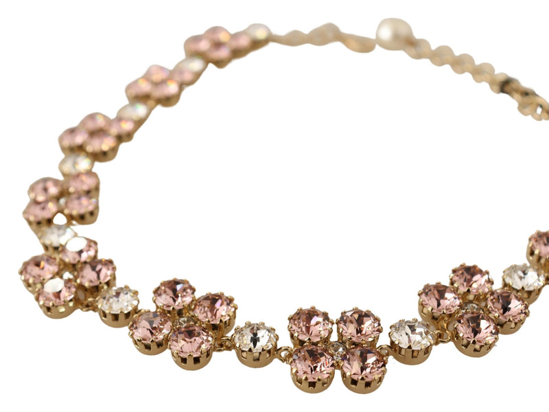 Gold Plated Brass Pink Clear Crystal Embellished Necklace