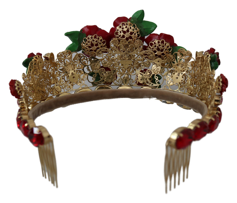 Gold Crystal Rose Rouge Headband Crown Diadem