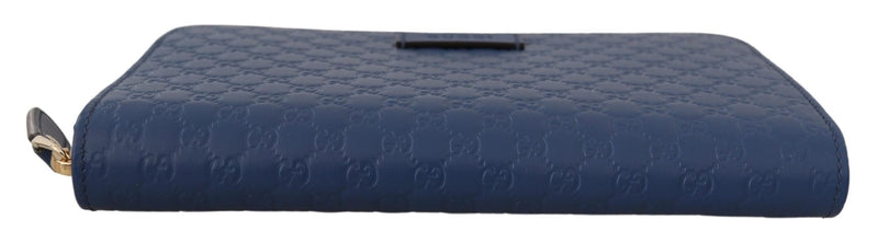 Blue Leather Micro Guccissima Zip Around Wallet