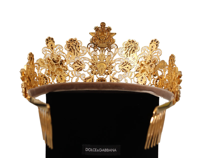 Gold Tone Brass Star Clear Crystal Crown Diadem Tiara