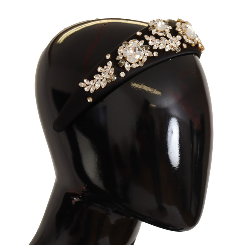 Black Silk Brass Crystal Embellished Diadem Headband