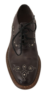 Brown Leather Marsala Derby Studded Shoes