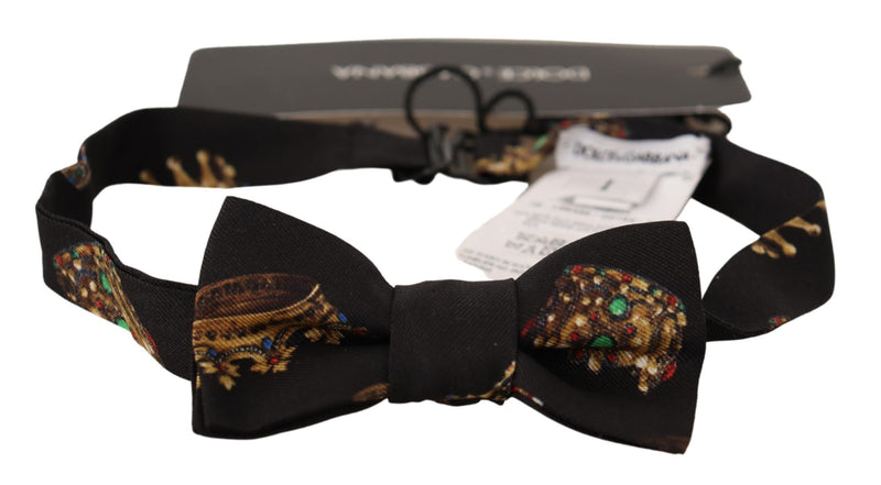 Black Crown Print Adjustable Neck Papillon Bow Tie