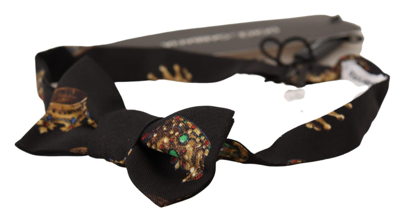 Black Crown Print Adjustable Neck Papillon Bow Tie