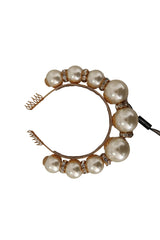 Gold Brass Crystal Faux Pearl Crown Logo Tiara Diadem