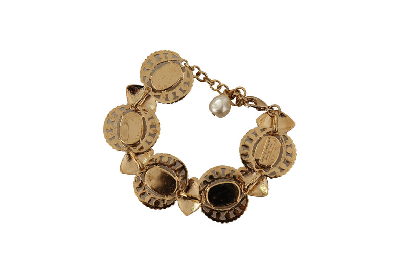 Gold Brass Chain Champagne Crystal Statement Charms Bracelet