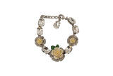 Silver Brass Chain Clear Crystal Floral Bracelet