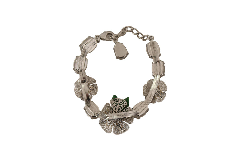 Silver Brass Chain Clear Crystal Floral Bracelet