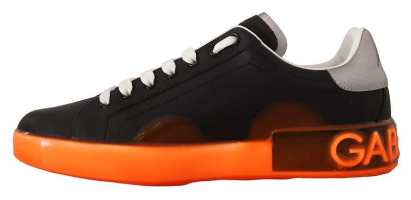 Black Orange Leather Low Top Sneakers Shoes