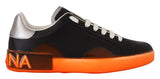 Black Orange Leather Low Top Sneakers Shoes