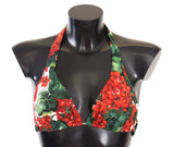 Red Floral Print Nylon Swimsuit Bikini Top Swimwear
