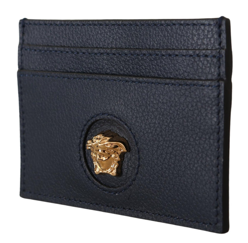 Navy Blue Calf Leather Card Holder Wallet
