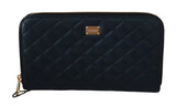 Blue Leather Quilted Zip Around Continental Wallet