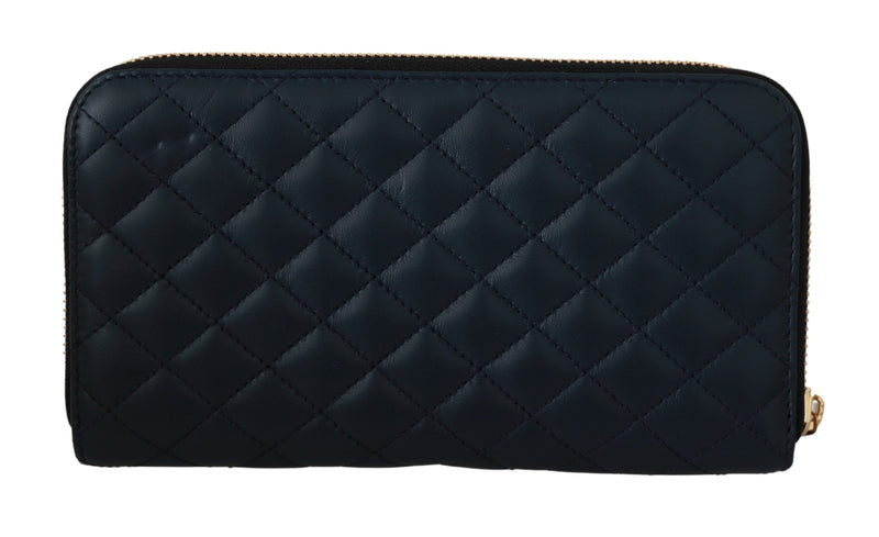 Blue Leather Quilted Zip Around Continental Wallet