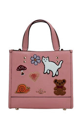 Dempsey 22 Creature Patches Leather Tote Carryall Handbag Purse Pink