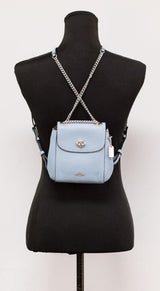 Mini Cornflower Blue Pebble Leather Convertible Chain Backpack Bag