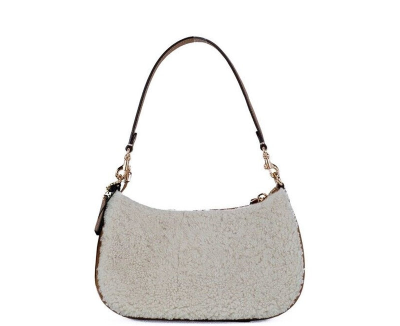 Teri Small Shearling Fur Leather Logo Motif Shoulder Handbag Purse