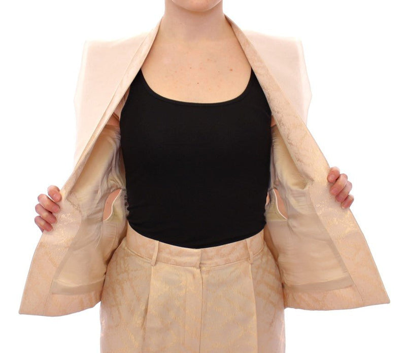 Beige brocade sleeveless jacket vest - Avaz Shop