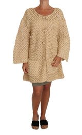Beige Cardigan Crochet Knitted Raffia Sweater - Avaz Shop