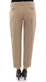 Beige Cotton Cropped Chinos Pants - Avaz Shop