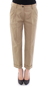 Beige Cotton Cropped Chinos Pants - Avaz Shop