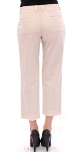 Beige Cotton Cropped Jeans Pants - Avaz Shop