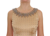 Beige Crystal Embellished Gown Shift Dress - Avaz Shop