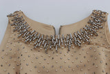 Beige Crystal Embellished Gown Shift Dress - Avaz Shop