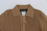 Beige Knitted Cotton Polo Cardigan Sweater - Avaz Shop