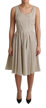 Beige Polka Dotted Cotton A-Line Dress - Avaz Shop
