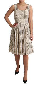 Beige Polka Dotted Cotton A-Line Dress - Avaz Shop