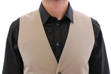 Beige Silk Blend Dress Formal Vest Gilet - Avaz Shop
