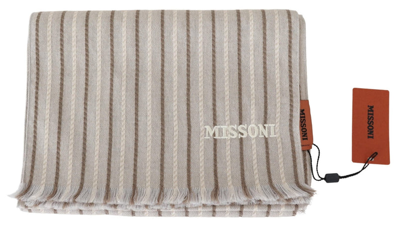 Beige Striped Wool Unisex Neck Wrap Scarf - Avaz Shop