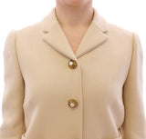 Beige Wool Pearl Button Jacket Blazer Coat - Avaz Shop