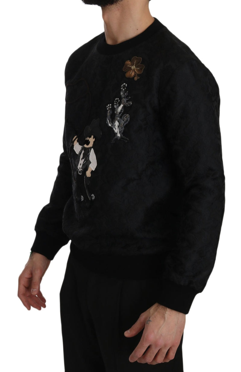 Black Brocade Cowboy Embroidered Sweater - Avaz Shop