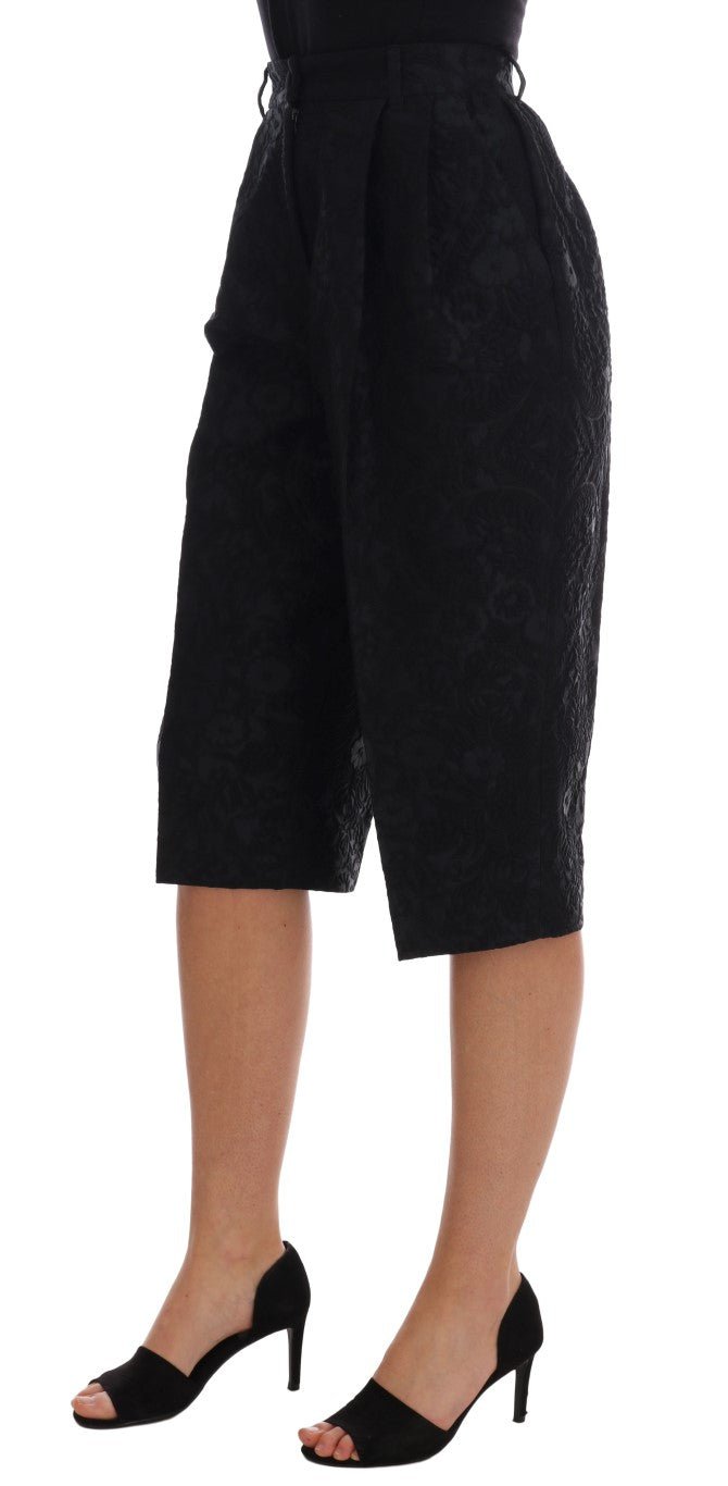 Black Brocade High Waist Capri Shorts - Avaz Shop
