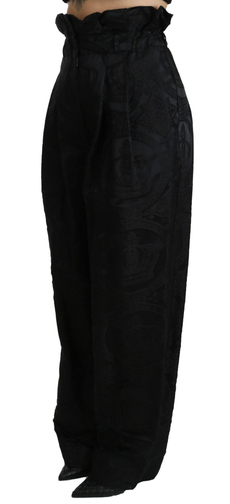 Black Brocade High Waist Wide Leg Cotton Pant - Avaz Shop
