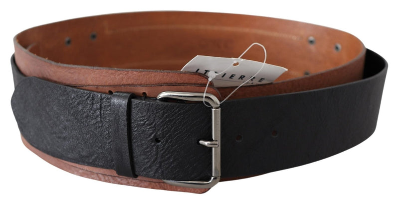Black Brown Leather Wide Silver Buckle Belt - Avaz Shop