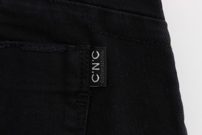 Black Cotton Slim Fit Cropped Jeans - Avaz Shop