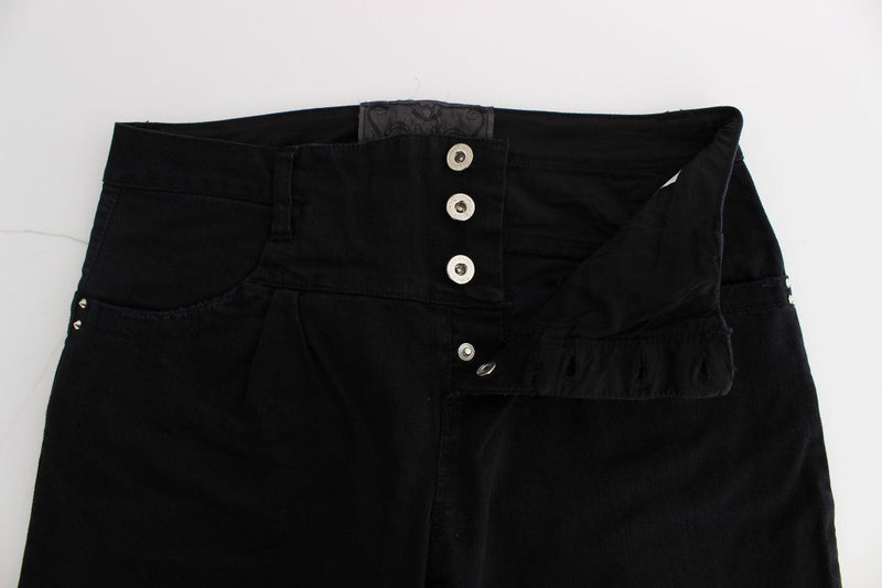 Black Cotton Slim Fit Cropped Jeans - Avaz Shop