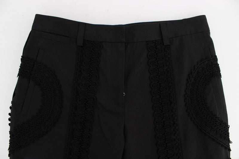 Black Cotton Stretch Torero Capris Pants - Avaz Shop