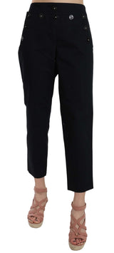Black Cropped Front Button Embellished Pants - Avaz Shop