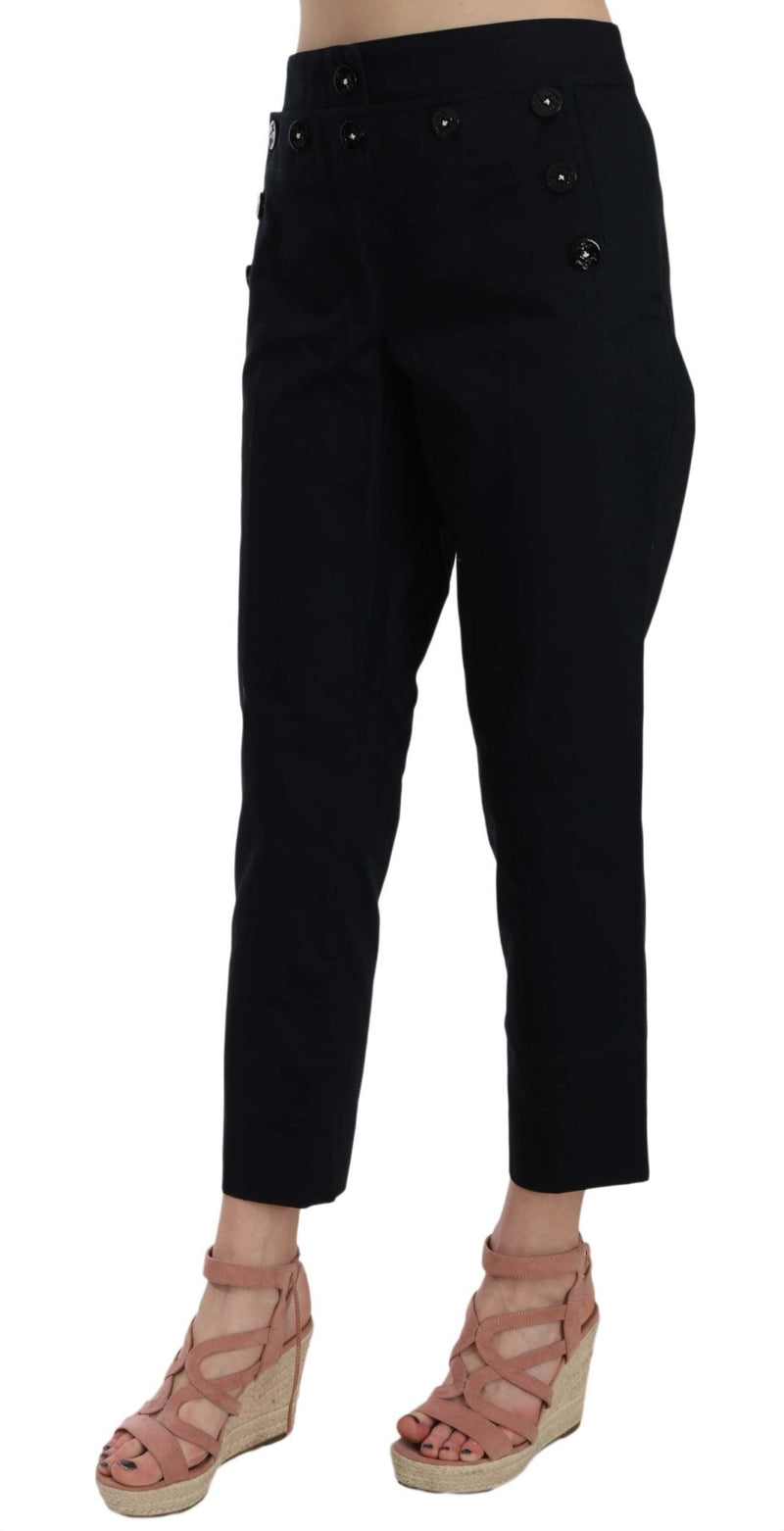 Black Cropped Front Button Embellished Pants - Avaz Shop