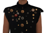 Black Embellished Floral Military Jacket Vest - Avaz Shop