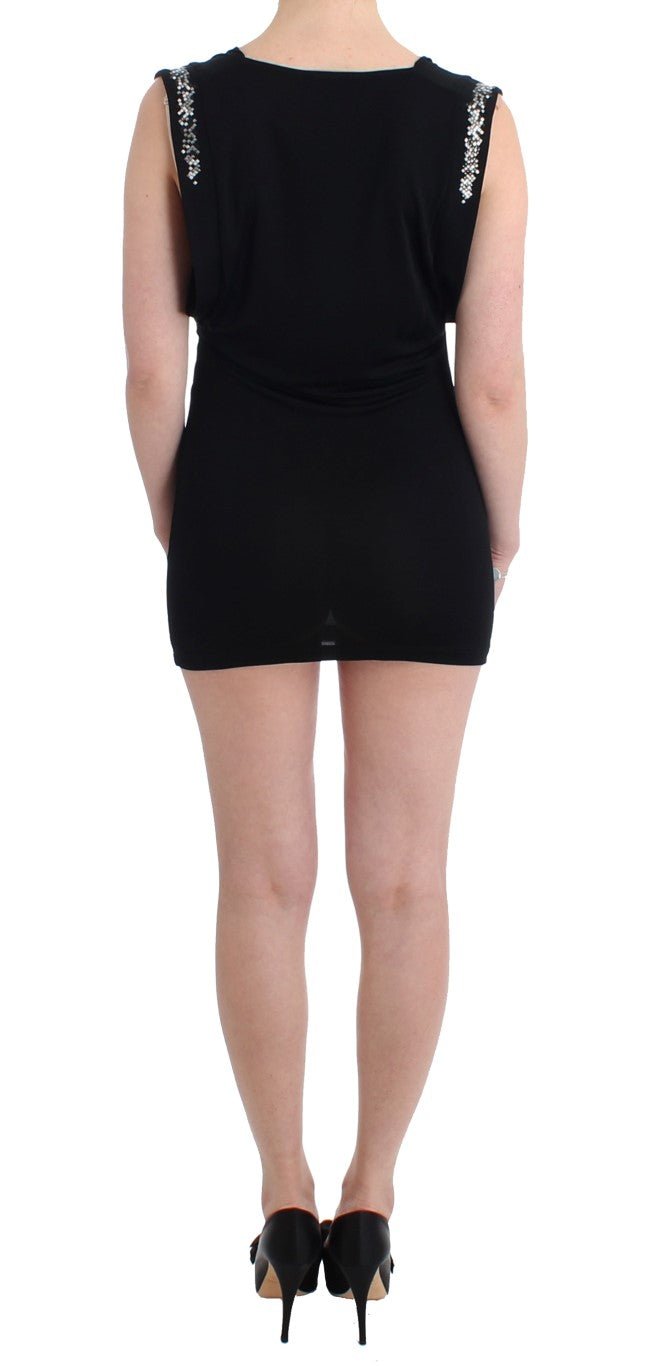 Black Embellished Jersey Mini Sheath Short Dress - Avaz Shop