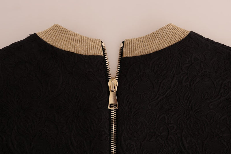 Black Fairy Tale Brocade Zipper Sweater - Avaz Shop
